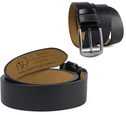 Jeweidea Cintura in Pelle Personalizzata da Uomo con Nome Inciso, Cintura in Vera Pelle Bovina Nera o Marrone, Regalo di San Valentino per Marito o Fidanzato, Regalo Personalizzato (A)
