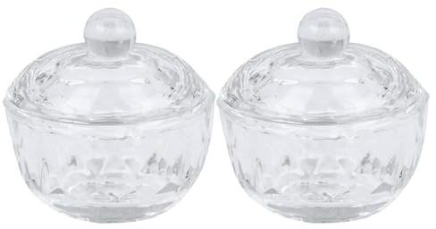 Tasse à Ongles en Verre avec Couvercle, Lot de 2 pour Salon | Récipient Transparent, Forme Haute, pour Mélange Liquide et Poudre Acrylique, Usage Salon et École