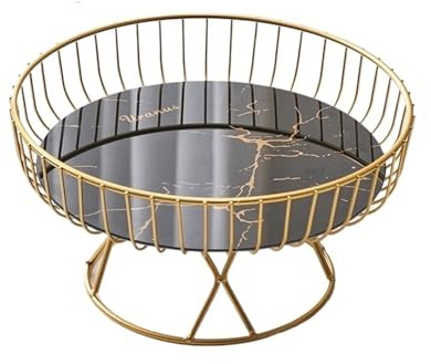 Lijiaxiuyc-101 Cestino frutta per cucina Vassoio in ceramica for cesto di frutta con supporto in metallo, portaoggetti for tè, caramelle, dessert, organizer da cucina for la casa Verdure(Nero,Grande)
