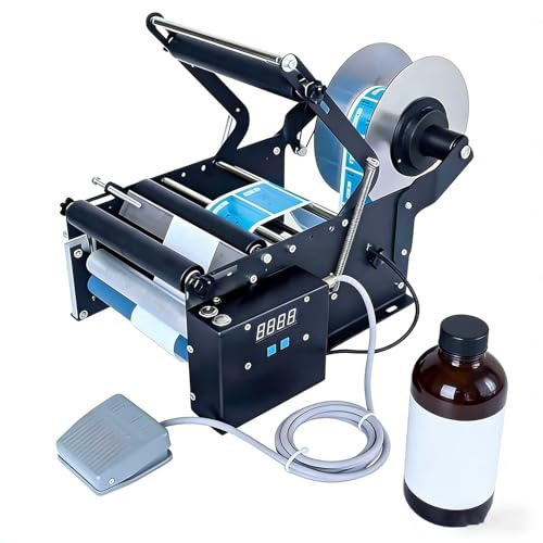 SIEEOUR Halvautomatisk Rund Flaska Etiketteringsmaskin, Professionell Förpackningsmaskin Med Hög Noggrannhet ±0.5mm, För Cylindriska Burkar, Konserver,Vattenflaskor Och Vinflaskor(Upgrade)