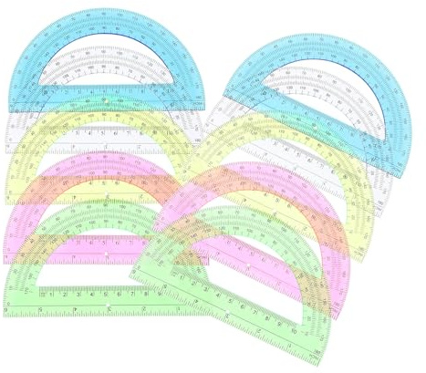 Hemobllo Set 12 Pezzi Goniometri Scolastici Semicircolari 180 Gradi in Plastica Trasparente e Colorata, Strumenti di Disegno e Misurazione Angoli per Studenti e Insegnanti, Forniture
