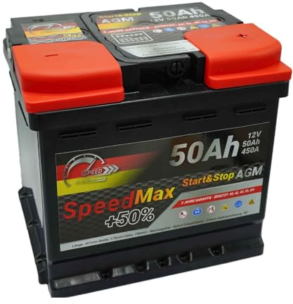 SpeedMax Batteria Auto 50Ah AGM 12V 540A Start&Stop – Alta Prestazione, Lunga Durata, per Auto Benzina e Diesel con Start e Stop