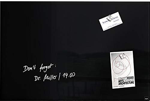 SIGEL GL120 Premium Glas-Magnettafel 60 x 40 cm schwarz hochglänzend, SGS geprüft, einfache Montage, incl. 3 starke Magnete, für Büro & Küche, Artverum