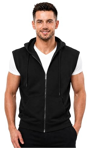 NOROZE Men's Sleeveless Sweatshirt Hoodie Casual Zip-Up Sweatshirt Drawstring Tank Top S-4XL