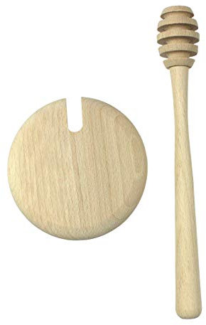 EFO Honiglöffel Holz 18 cm | Honigdosierer aus Buchenholz mit passendem Deckel | Honigspirale für einfaches Portionieren von Honig, Sirup und Karamell | Honigheber traditionelles Honig Zubehör