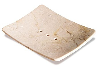 wohnfreuden Marmor Seifenschale Creme eckig 12 cm - Naturstein Badezimmer Schale mit Ablauföffnungen