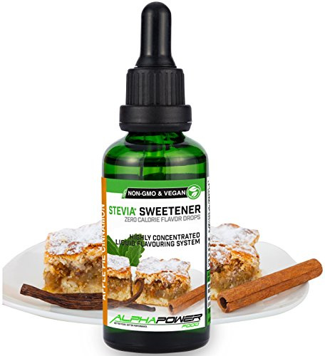 ALPHA POWER FOOD®: Stevia líquida natural - Stevia Gotas de tarta de manzana canela, Edulcorante natural, sustituto del azúcar con sabor - sin azúcar & calorías