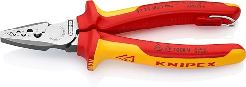 KNIPEX Crimpzange, VDE-geprüft, 97 78 180 T BK | für Aderendhülsen in Blister isoliert mit integrierter isolierter Befestigungsöse zur Anbringung einer Absturzsicherung
