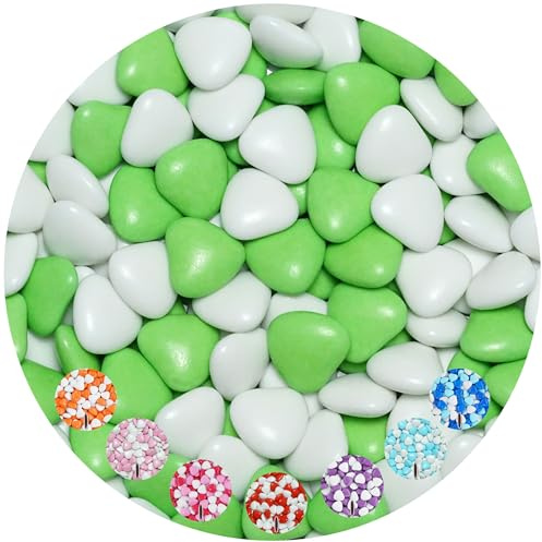 EinsSein Schokoherzen Hochzeit 1kg weiß-hellgrün glanz Herz Dragees Hochzeitsmandeln Schokodragees in Herzform Mix Medium für Gastgeschenke Hochzeit Taufe Kommunion & Kindergeburtstag Schokolinsen