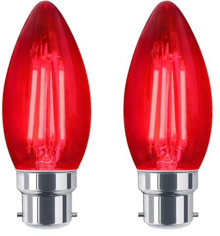 2 x Ambient Vintage 4w LED Red Candle Light Bulb B22 Bayonet Clear Glass