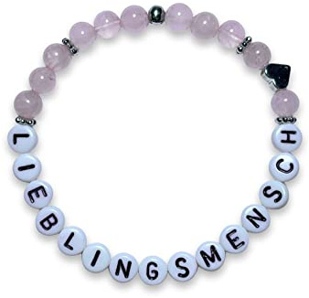 Majas Perlen Armband Namen Rosenquarz platiniert Lieblingsmensch - echte Natursteinperlen wählbar z.B. Granat Labradorit Aventurin - Geschenk Soulsister Herzensmensch Liebe - Handmade Personalisierbar