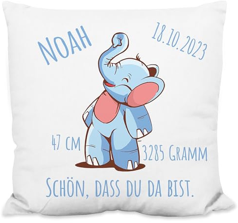 True Statements Deko-Kissen als Geschenk zur Geburt - Personalisiertes Kissen für Mädchen oder Jungs (Name, Größe, Gewicht, Datum) - inklusive Füllung - It's Boy/Girl (Jungen)