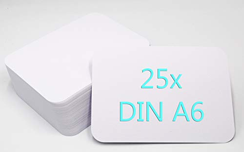 Lot de 25 cartes postales format A6, vierges, à personnaliser, enveloppes au choix, avec coins arrondis, blanc mat, rondes, 350 g/m², sans enveloppes