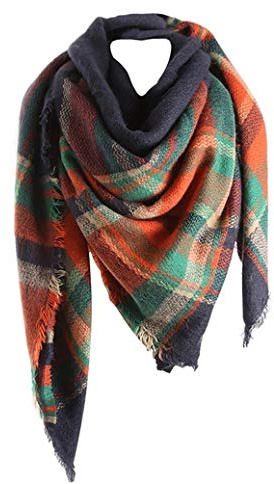 Jacyren Damen Schal Kariert übergroßer Quadratisch Deckenschal Herbstschal Winterschal Karo Tartan Streifen Plaid Muster XXL Oversized Fransen Poncho 40+ Farben Stil XXL Schals