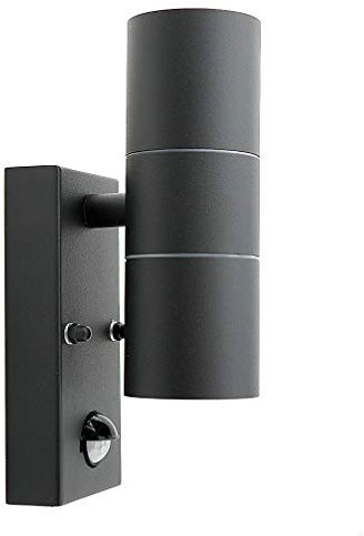 Hochwertige moderne Edelstahl-Außen-Wand-Leuchte-Lampe Bornholm 2A mit Sensor und Bewegungsmelder, antrazit, up and down, Fassung: GU10 x 2 à max. 35W (nicht inkl.) IP44 (2-flammig)