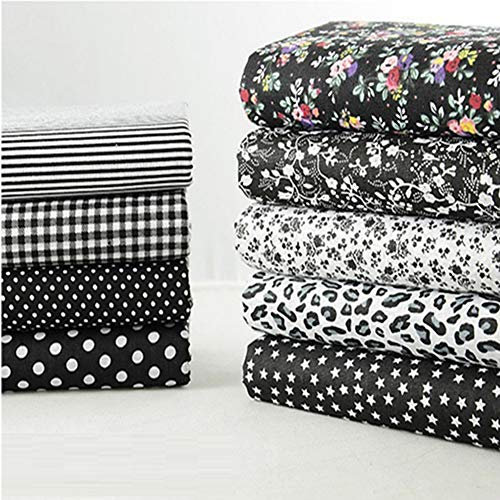 Egurs Baumwollstoff Schwarz Meterware 9 Stücke 50 x 50 cm Patchwork Stoffpaket,Blumen, Punkte, Streifen, Plaid, Leopard, Sterne