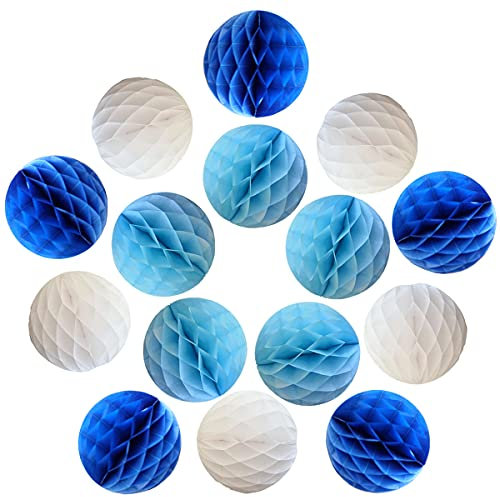 YLY's love 30pcs 4inch Pom Poms Tissue Paper Honeycomb Balls Flower Ball Wall Decor Pom Poms Decoration for Birthday Party Wedding Nursery Shower (Blue Set, 30pcs-4inch)