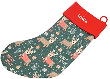 MEIN NAME Nikolausstiefel aus Stoff Schrift (Rot_Elch_grün)