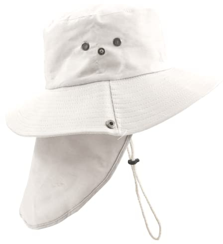 Sombrero de Sol con Protección Cuello para Hombre Mujer, Gorras de Pescador Transpirable y Plegable, Gorro con Orejeras de Acampada y Marcha, Unisex, Talla única (Blanco)