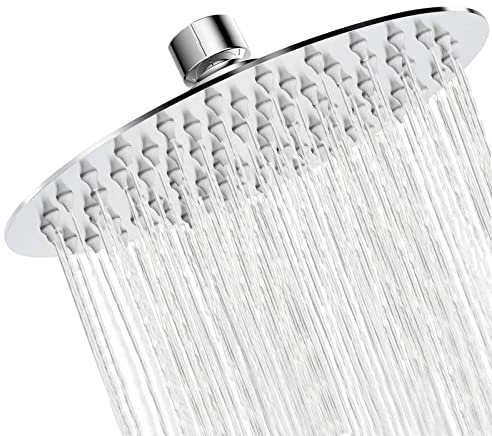 Tete de Douche Inox, NEWRAIN Douche Economie d'Eau, Pommeau de Douche Ronde 20CM, Tete de Douche Pluie Universelle Filetage 1/2 Pouce, Rotatif 360°, Inclinable 30°