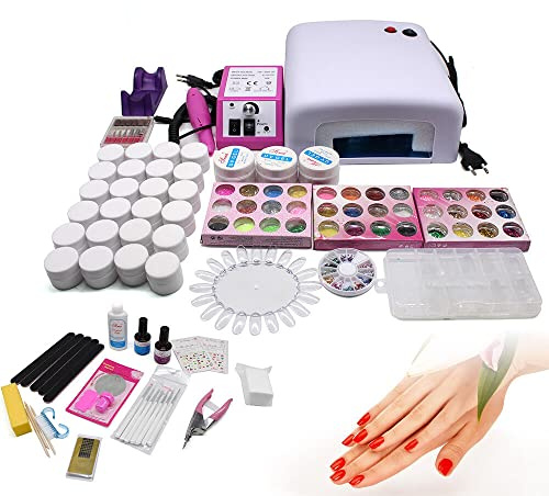 Gelnägel Set Starterset, Nagelstudio Set Komplett UV Gel Set 36W UV Lampe Nagelstudio Nageldesign Profi Nagelstudioset