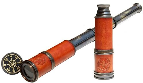 ISHRAT DECOR Antikes Messing-Teleskop – 15-fache Vergrößerung, massives Messing, klare Sicht – funktionales Piraten-Spyglass – perfekt für nautische Deko-Liebhaber