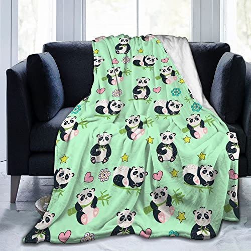 Boceoey Kuscheldecke 150x200 cm Flauschige Wohndecke als Sofa überwurfdecke Tagesdecke, Decken für Sofa Couch Bett, Weiche Warme Fleecedecke für Camping Outdoor Grün Panda