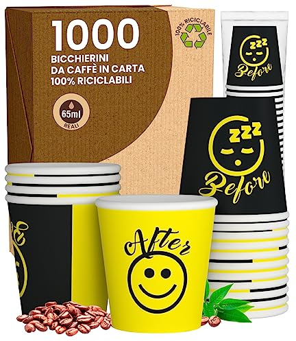 1000 Bicchierini in Carta da caffè 65ml DownupCUP Yellow Bicchieri Ecologici Biodegradabili Monouso Piccoli Asporto Bevande Calde