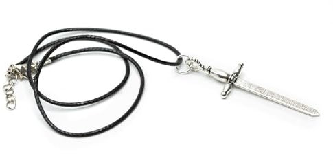 Miniblings svärdskedja 45 cm hänge halsband riddarfantasy rollspel – handgjorda modesmycken smycken – läderkedja läder, 60mm, Metall, äkta läderkedja