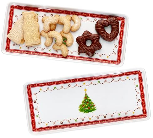 MamboCat Lot de 2 plateaux à gâteau rectangulaires Rêve de Noël I Plateau à stollen avec décor de Noël I Plateau de service pour gâteau, biscuits, biscuit roulé I pour Noël, Saint-Nicolas, Avent