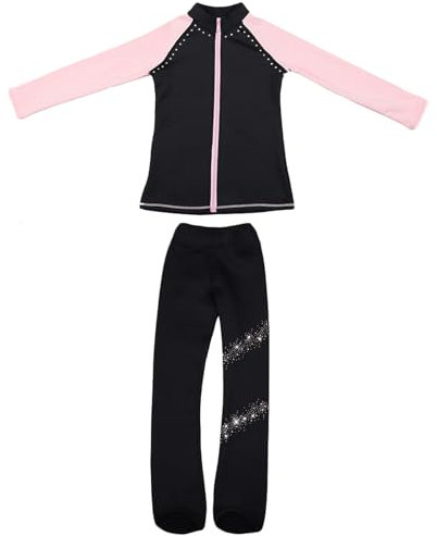 Youthful flying Damen Mädchen Eiskunstlauf Hosen Und Jacken Sets Warm Trainingsbekleidung Eiskunstlauf Outfits(Size:XS,Color:Rosa)