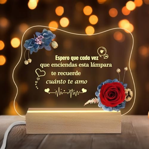 Miofula Regalos Originales para Mujer, Rosa Eterna Regalo Mujer Hombre Cumpleaños, Luz Nocturna Acrílica Regalo Madre Abuela Hermanas Amigos, San Valentin Regalos Pareja, Regalo Navidad Aniversario