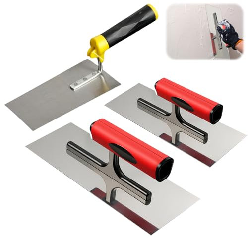 Edelstahl Maurerkelle, 3-teiliges Set Glättekelle, Rostfreie Stuckateurspachtel mit Softgriff, Edelstahl-Glättekelle Set, Glättekelle Profi Edelstahl Glättkelle für Putzmassen, Beton (3-Teiliges)