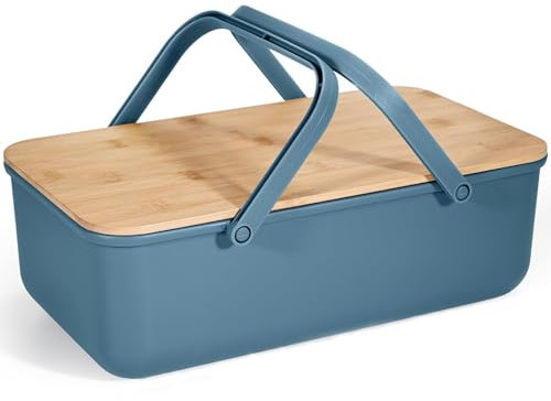 Cheerhom Brotkästen mit Deckel,Kann als Schneidebrett, Brot Aufbewahrungsbox mit Griff 38x21x13cm Vorratsbehälter für Brot, Gebäck und Vorräte, für Küche und Camping,Blau