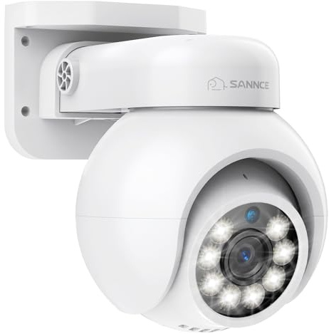 SANNCE PT Telecamera di Sicurezza 4K PoE da Esterno,8MP Telecamera IP CCTV, Panoramica 350° e Inclinazione di 90°, Rilevamento Veicoli Umani, Audio Bidirezionale, Visione Notturna a Colori