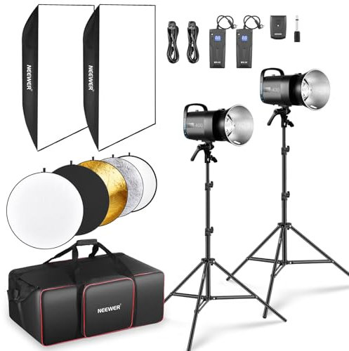Neewer 800Ws Studio Monolight Flash Light Kit (2 Pack), S101-400W 5600K Strobe Light with 150W Modeling Lamp/Bowens Mount/Softbox/Stand/Reflector/RT-16 Trigger/Bag for Portrait Product Photography