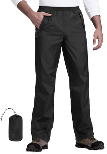 33,000ft Pantalones de lluvia plegables para hombre, impermeables, ligeros, resistentes al viento, reflectantes, para senderismo, golf, pesca al aire libre, Negro , XXL / 32L