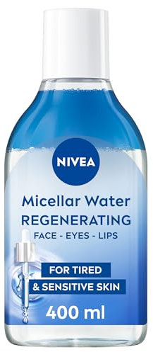NIVEA Regenerating Serum Infused Micellar Water (400ml), Micellar Cleansing Water with Amino Acid, 5% Panthenol and Squalane, Gentle Waterproof Makeup Remover