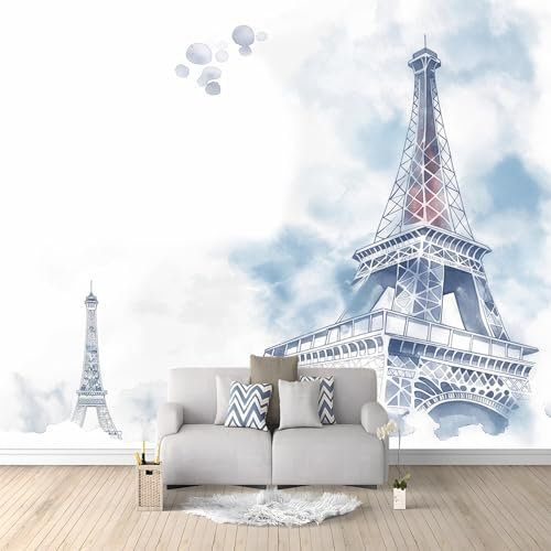 Papier Peint de Photo Aquarelle Paris Tour Eiffel 400x280 cm Papier Peint Panoramique Papier Peint intissé Murale Pour Chambre De Fille, Garçon, Chambre De Bébé Salon Chambre Décor