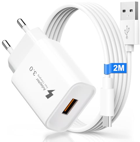 Chargeur Type C Charge Rapide pour Samsung Galaxy A14, A13, A15, A12, 4G/5G, S10, S9, S8, Xiaomi, Redmi, Huawei, Quick Charge 3.0 Adaptateur Prise USB Secteur Chargeur Telephone avec Câble USB C 2M