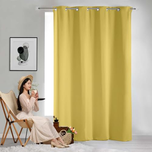 GAIFNAG Verdunkelungsvorhang Grau 1 Stück 140 x 270 cm Wärmeisolierend, Vielen Farben Und Ausführungen Vorhänge Blickdicht Thermovorhang für Hotels Büros Wohnzimmer, Gelb