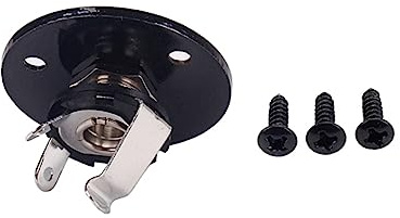 Schwarze Runde Gitarren Klinkenbuchse 6, 35mm Gt35 für Bass | Eisen Kupfer mit Beschichtung, Glänzende Oberfläche und Look, 3 Montageschrauben Enthalten