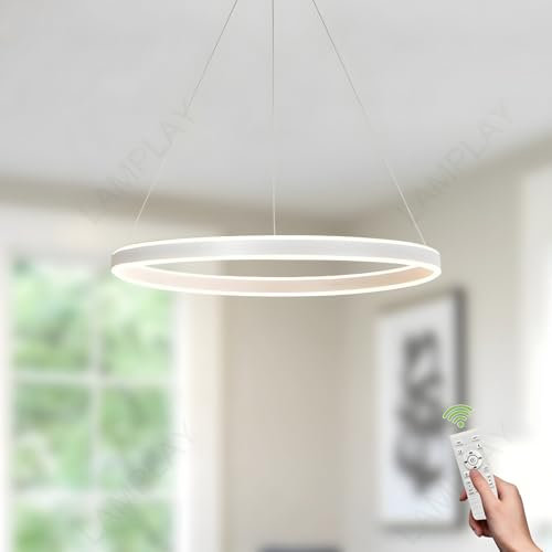 LAMPLAY Lampada A Sospensione Moderna A LED Rotonda, 1 Lampadario Ad Anello Bianco, Dimmerabile Con Telecomando 3000K-6000K Lampada Da Soffitto, Altezza Regolabile, Soggiorno Camera Da Letto(Ø40cm)