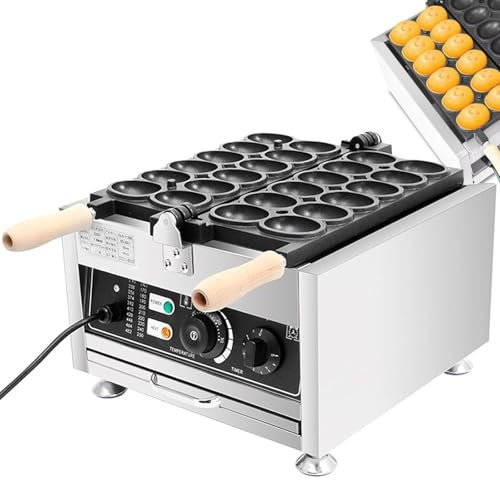 XGHDPBM Commercial 12pcs Egg Shape Waffle Iron Maker, 1800W Non-stick Bubble Waffle Puffle Maker, 122-572℉ Adjustment Temperature and Time Control, Double Heating Bubble Waffle Maker for Snack