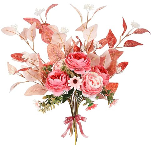 Sandiyago Blumenstrauß, Kunstblumen Deko, Brautstrauß, Kunstblumen, Pflanzen Blumen Deko, Rosa Künstlich Blumen, Künstlicher Blumenstrauß zur Dekoration, Zuhause, Hochzeitstischdekoration