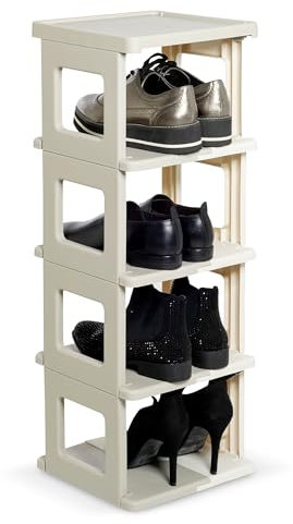 SALVASPAZIO Scarpiera Slim Bianca 4 Scomparti 26,5x26x75 - Porta Scarpe, Organizer Scarpiera Piccola da Ingresso, Componibile