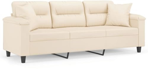 KOIECETA Couch Liegesofa für Wohnzimmer Polstersofa Sessel Relaxsofa Loungesofa Relaxcouch 3-Sitzer-Sofa mit Kissen Beige 180 cm Mikrofasergewebe