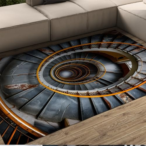 HOBBOY Space Art Bodenmatte Retro Wendeltreppe Bereich Teppiche Waschbarer Teppich Indoor Outdoor Teppich Industrial Style Teppiche Büro Badezimmer Teppich 100 x 150 cm