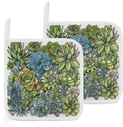 Topflappen-Set mit Sukkulenten-Bildern, 2 Stück, Topflappen für Küche, hitzebeständige Topflappen, Ofen, heiße Pads, Stoff-Topflappen, Dekoration zum Kochen, Backen, 20,3 x 20,3 cm