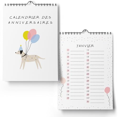 Calendrier des anniversaires indépendant de l'année - Calendrier perpétuel non daté pour l'inscription des anniversaires (A4)